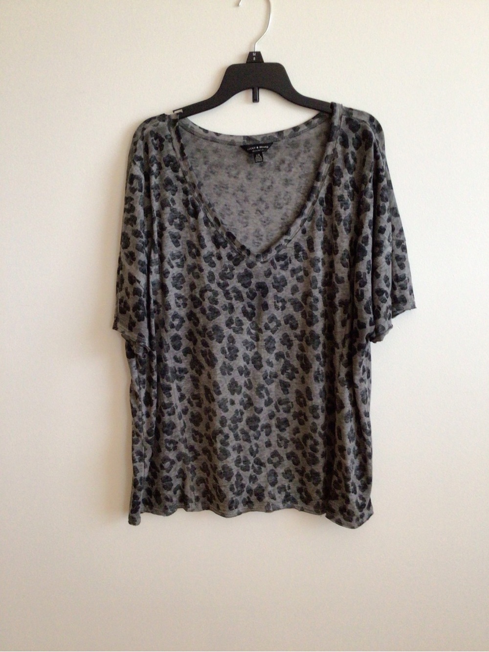 Grey Leopard Print V-Neck Women’s Top